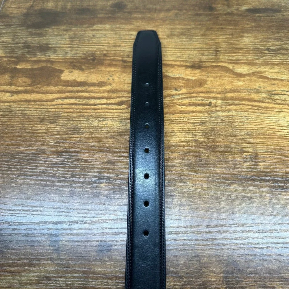 NEW Perry Ellis Mens Black Bonded Leather Belt Satin Nickel Buckle 34-36 1P36913